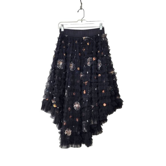 Beulah Style Black Ruffled Tulle High Low Embroidered Skirt NWT - Picture 2 of 8
